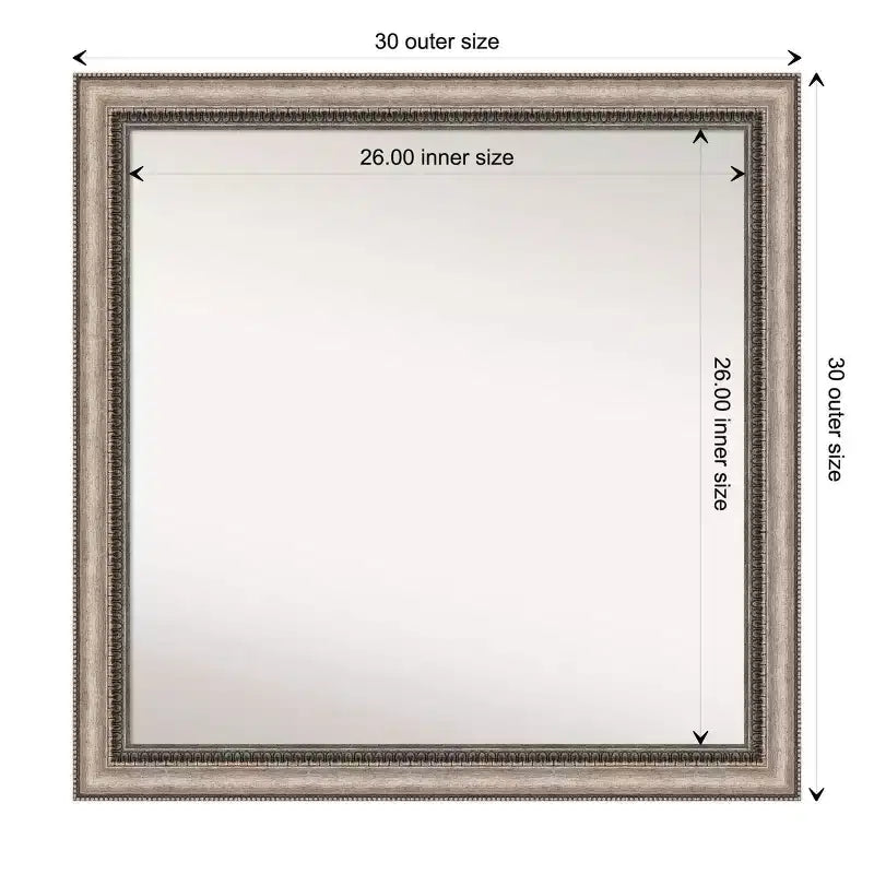 Miroir mural de salle de bain orné Lyla sans biseau 30 po x 30 po Argent - : Cadre carré moderne en polystyrène, fixation murale