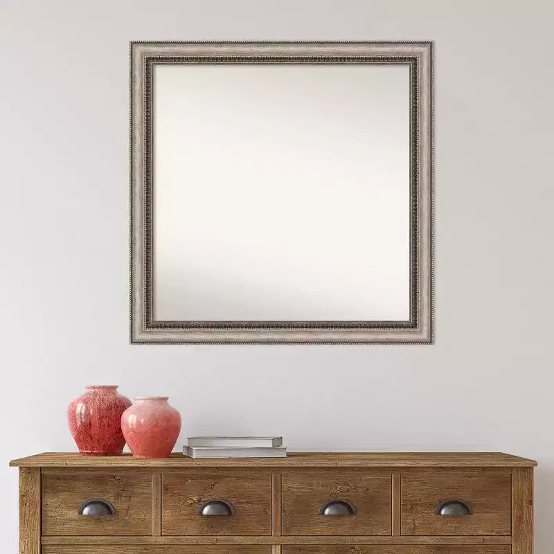 Miroir mural de salle de bain orné Lyla sans biseau 30 po x 30 po Argent - : Cadre carré moderne en polystyrène, fixation murale