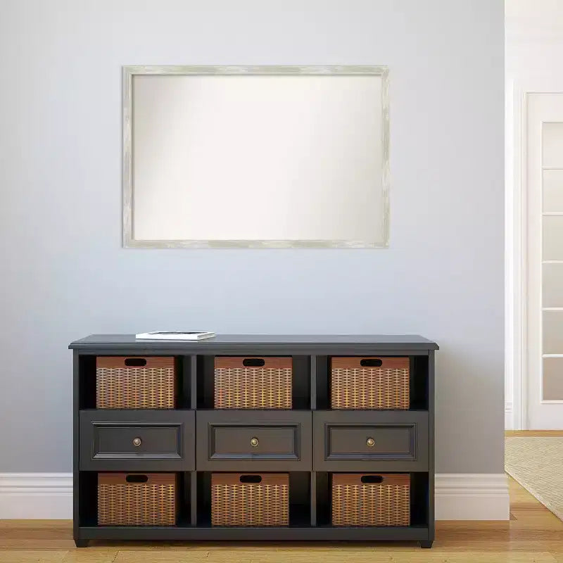 Miroir mural étroit non biseauté pour salle de bain, effet craquelé, 96,5 x 66 cm, argent métallisé - : cadre en polystyrène, quincaillerie de montage incluse