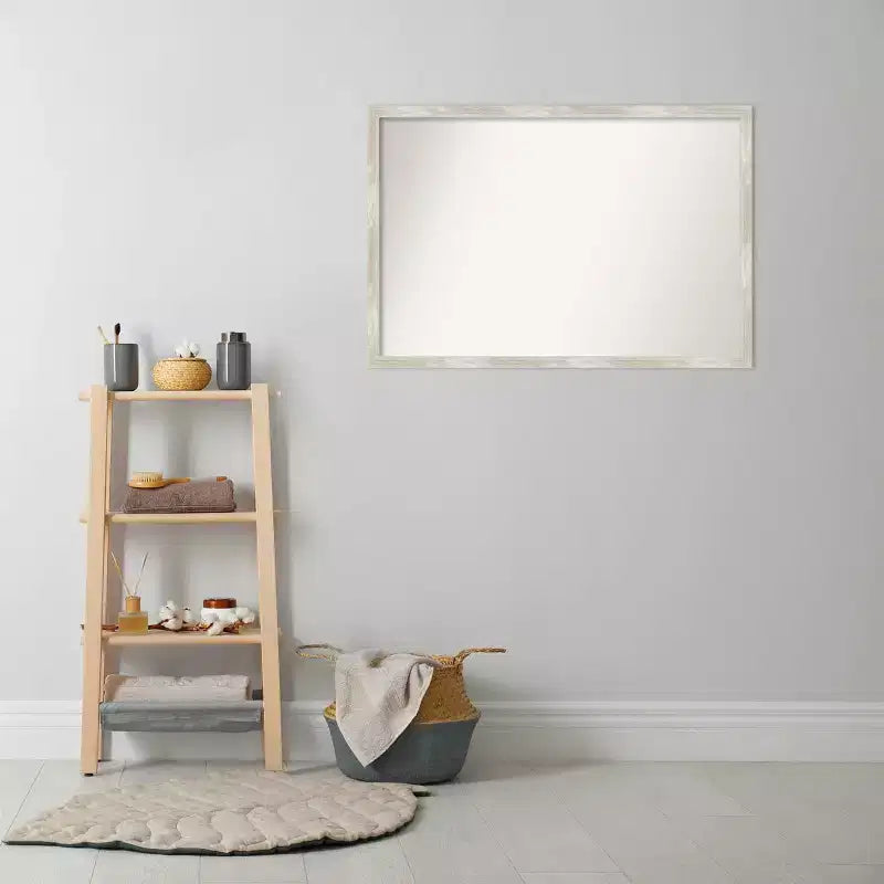Miroir mural étroit non biseauté pour salle de bain, effet craquelé, 96,5 x 66 cm, argent métallisé - : cadre en polystyrène, quincaillerie de montage incluse