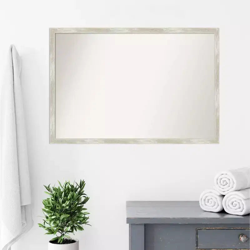 Miroir mural étroit non biseauté pour salle de bain, effet craquelé, 96,5 x 66 cm, argent métallisé - : cadre en polystyrène, quincaillerie de montage incluse
