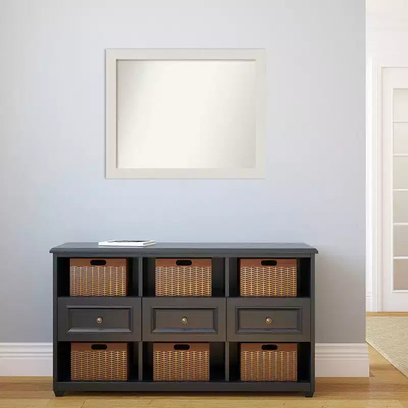 Miroir mural étroit rustique blanc 32" x 26" : à fixer au mur, cadre en polystyrène