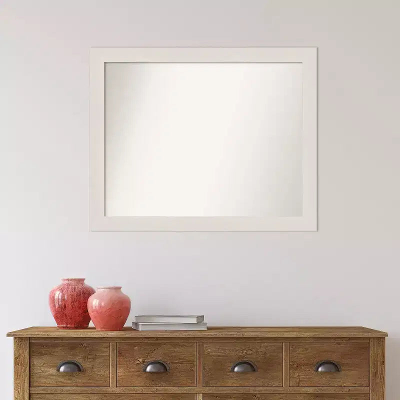 Miroir mural étroit rustique blanc 32" x 26" : à fixer au mur, cadre en polystyrène