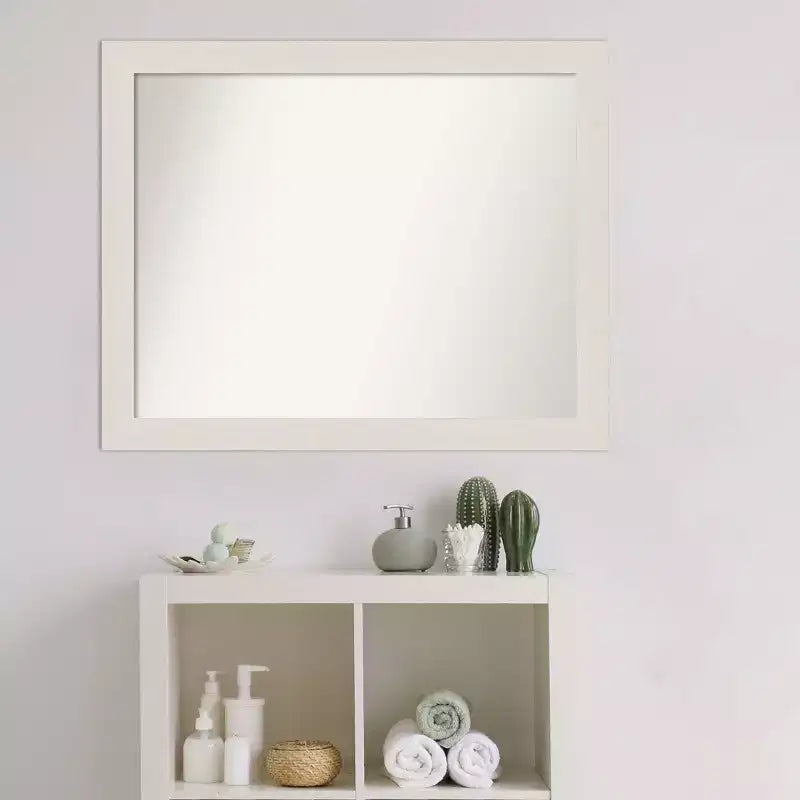 Miroir mural étroit rustique blanc 32" x 26" : à fixer au mur, cadre en polystyrène