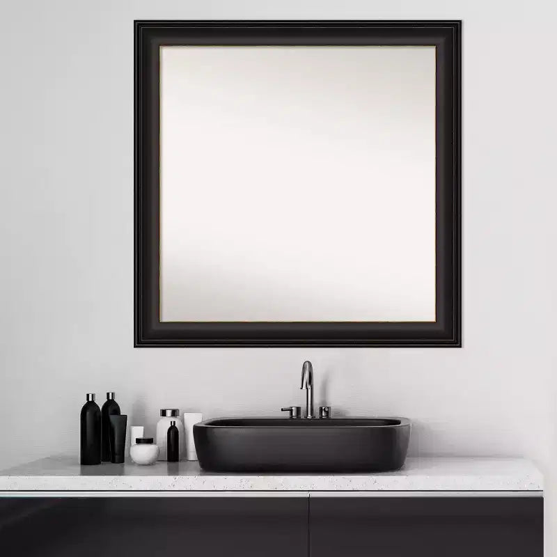 Miroir mural de salle de bain 31" x 31" trio bronze huilé non biseauté - : Moderne carré coiffeuse, cadre en polystyrène