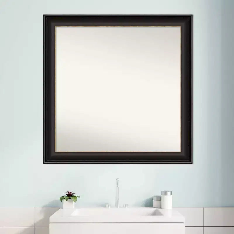 Miroir mural de salle de bain 31" x 31" trio bronze huilé non biseauté - : Moderne carré coiffeuse, cadre en polystyrène