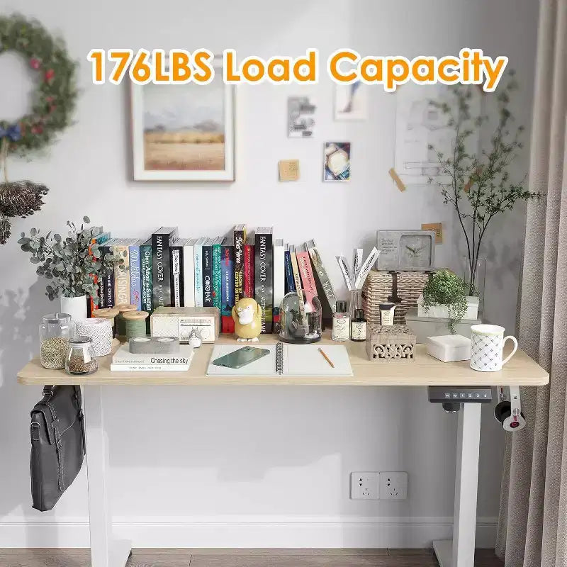 Bureau électrique debout 48 x 24 avec plateau en bois et plateau de jonction, hauteur réglable pour télétravail ou bureau