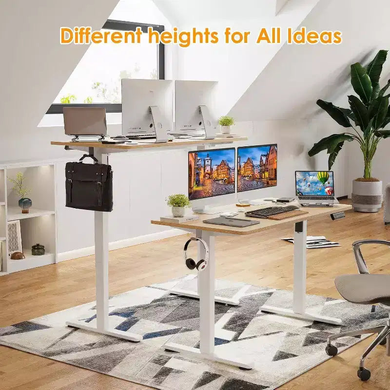 Bureau électrique debout 48 x 24 avec plateau en bois et plateau de jonction, hauteur réglable pour télétravail ou bureau