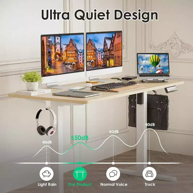 Bureau électrique debout 48 x 24 avec plateau en bois et plateau de jonction, hauteur réglable pour télétravail ou bureau