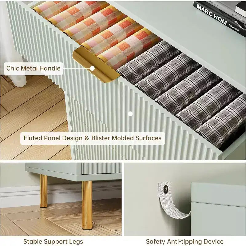 Commode, Commode moderne à 6 tiroirs pour chambre à coucher avec poignée dorée et grand tiroir, commode double en bois et organisateur de rangement pour salon