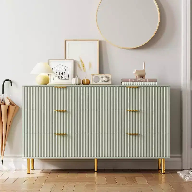 Commode, Commode moderne à 6 tiroirs pour chambre à coucher avec poignée dorée et grand tiroir, commode double en bois et organisateur de rangement pour salon