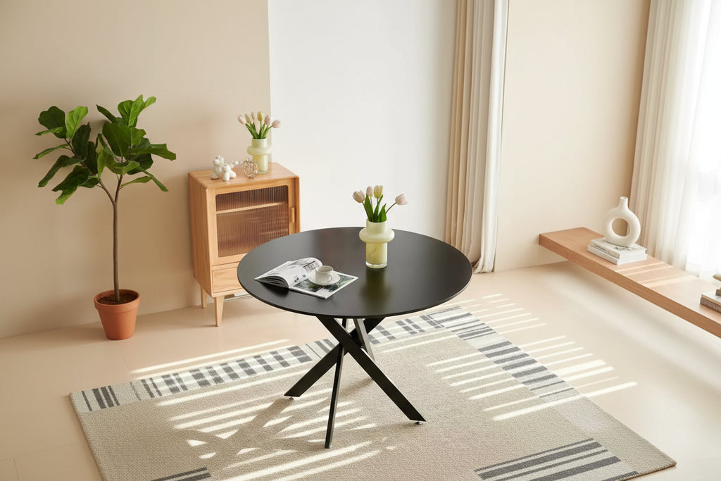 Table à manger ronde de 42,1 po pour 4 à 6 personnes, table de salle à manger moderne du milieu du siècle avec pieds croisés, table basse de loisirs pour cuisine salon