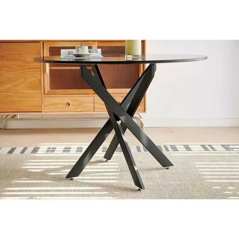 Table à manger ronde de 42,1 po pour 4 à 6 personnes, table de salle à manger moderne du milieu du siècle avec pieds croisés, table basse de loisirs pour cuisine salon
