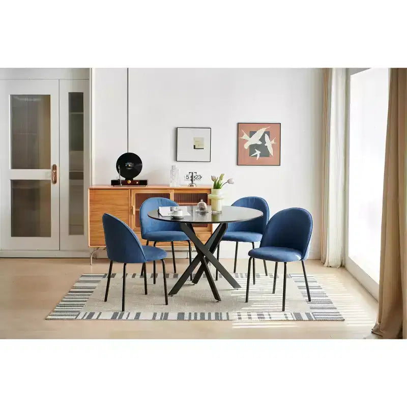 Table à manger ronde de 42,1 po pour 4 à 6 personnes, table de salle à manger moderne du milieu du siècle avec pieds croisés, table basse de loisirs pour cuisine salon