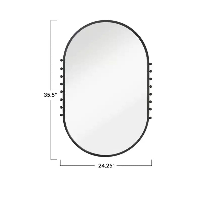 Miroir mural ovale à cadre métallique avec boules, noir mat