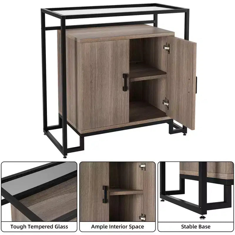 Buffet Rangement, Meuble de Rangement, Console d'Appoint à 2 Portes, Cadre en Acier, pour Chambre, Salon, Cuisine, Bureau