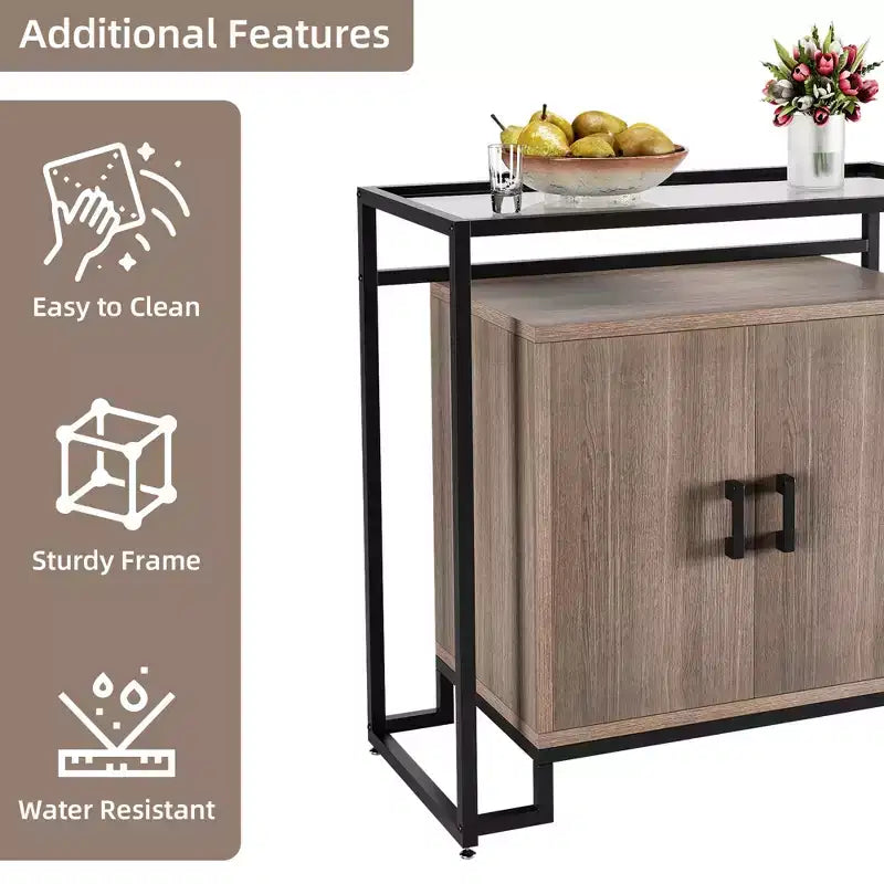 Buffet Rangement, Meuble de Rangement, Console d'Appoint à 2 Portes, Cadre en Acier, pour Chambre, Salon, Cuisine, Bureau