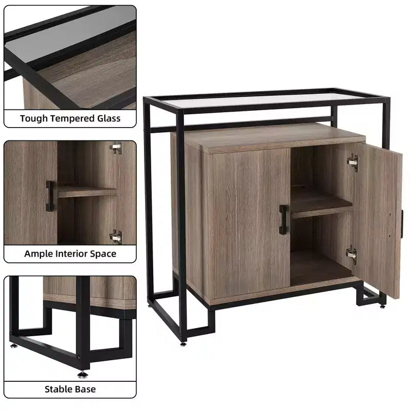 Buffet Rangement, Meuble de Rangement, Console d'Appoint à 2 Portes, Cadre en Acier, pour Chambre, Salon, Cuisine, Bureau