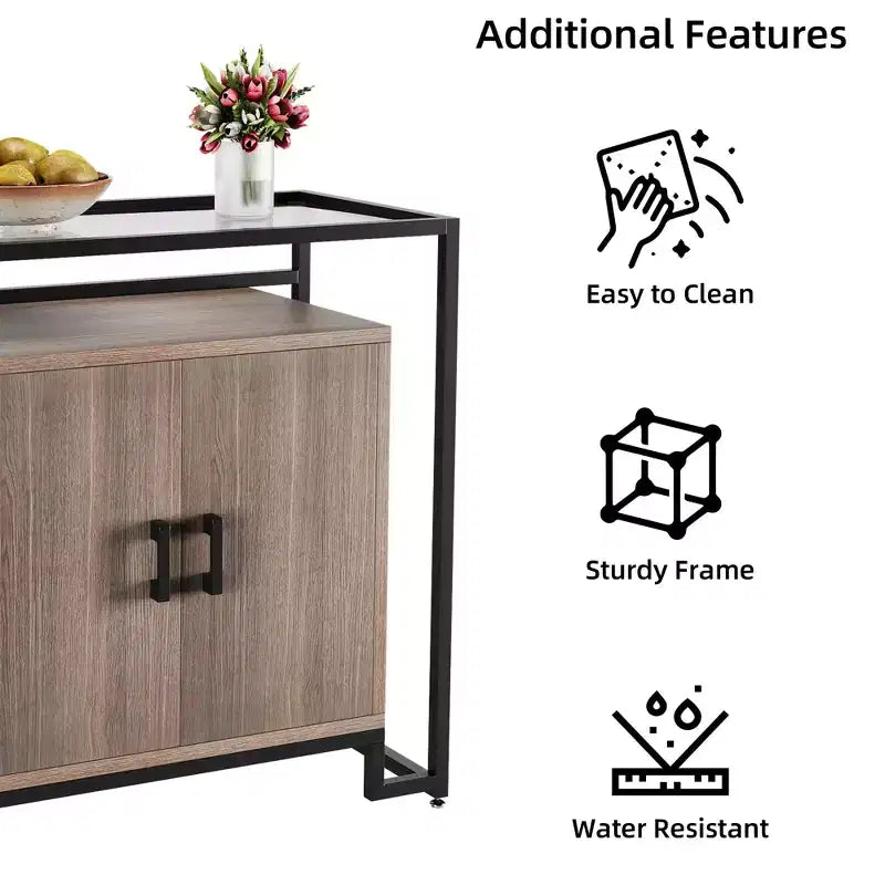 Buffet Rangement, Meuble de Rangement, Console d'Appoint à 2 Portes, Cadre en Acier, pour Chambre, Salon, Cuisine, Bureau