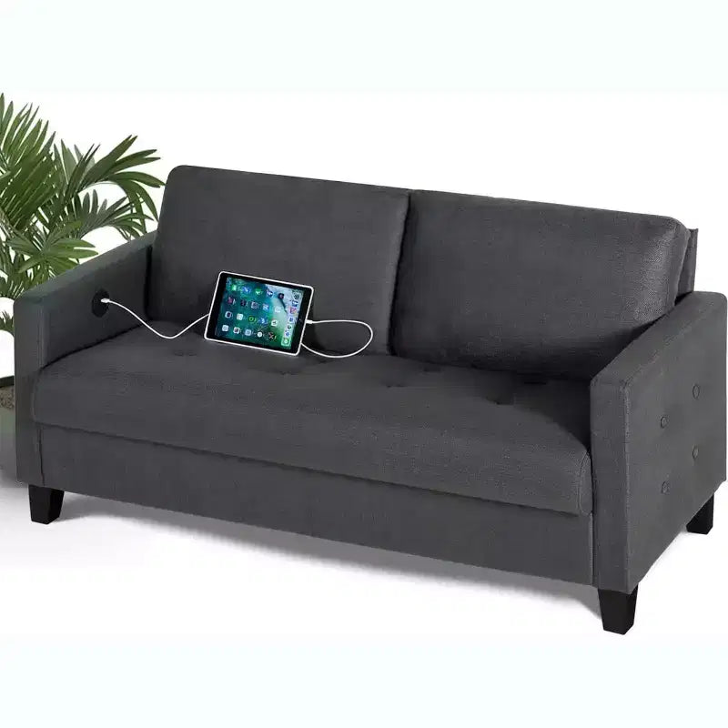 Canapé 3 places de 72 po avec ports USB, canapé gris moderne du milieu du siècle pour salon, chambre et appartement – Confortable et peu encombrant
