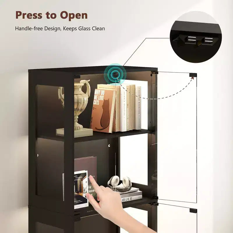 Vitrine en verre à 5 niveaux avec lumières LED et étagères réglables et 1 tiroir, meuble de curiosités pour la maison et le bureau