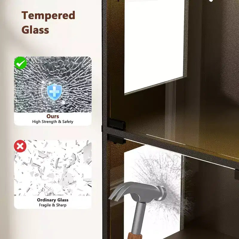 Vitrine en verre à 5 niveaux avec lumières LED et étagères réglables et 1 tiroir, meuble de curiosités pour la maison et le bureau