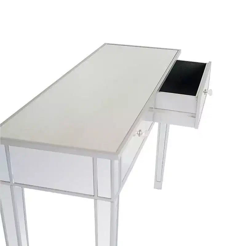 Bureau d'ordinateur moderne à deux tiroirs au fini miroir argenté