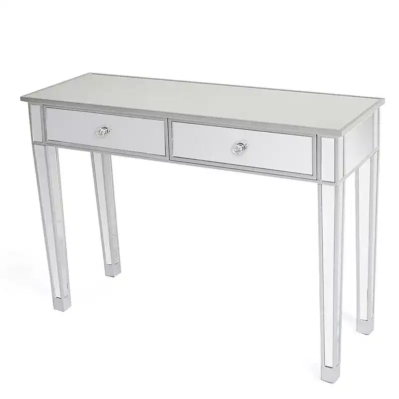 Bureau d'ordinateur moderne à deux tiroirs au fini miroir argenté