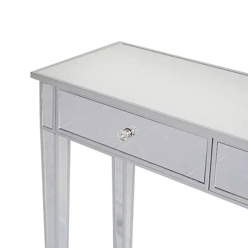 Bureau d'ordinateur moderne à deux tiroirs au fini miroir argenté