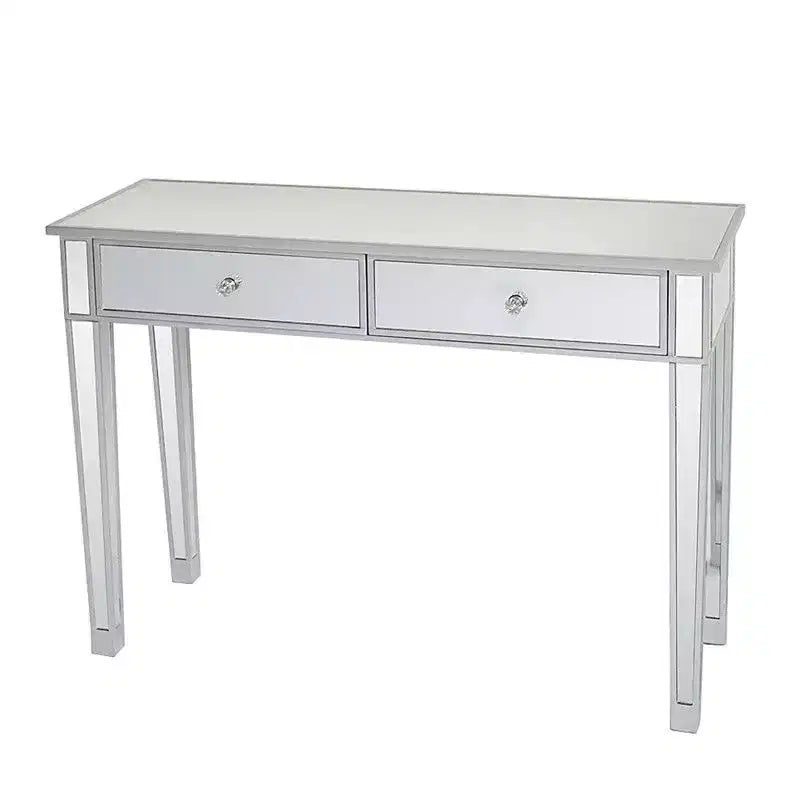 Bureau d'ordinateur moderne à deux tiroirs au fini miroir argenté