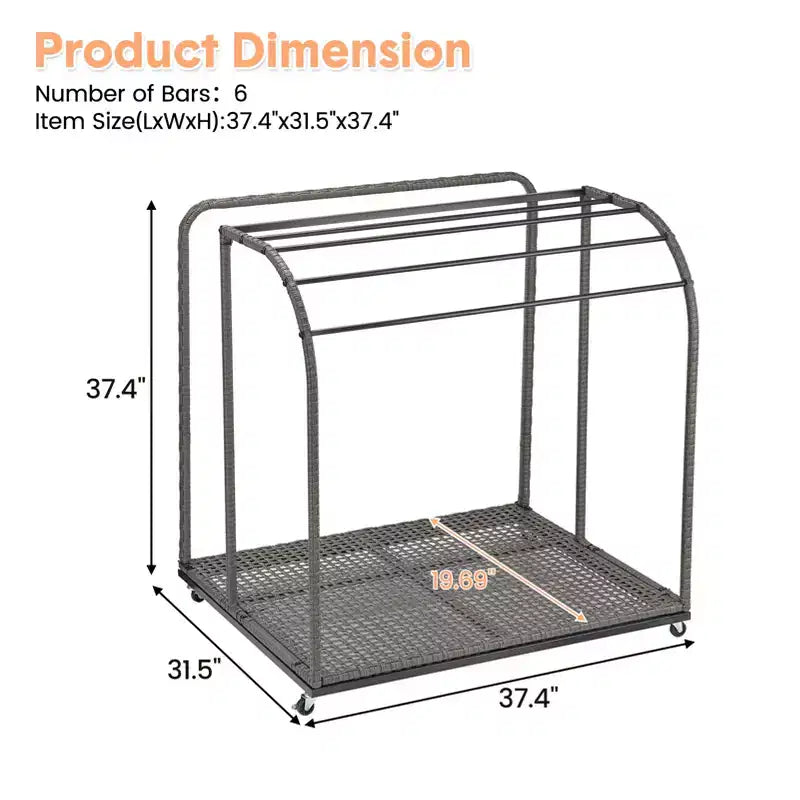 Porte-serviettes de piscine extérieur, porte-serviettes autoportant, porte-serviettes de piscine à 5 barres avec base en rotin, porte-serviettes d'extérieur en rotin tressé, organiseur de rangement
