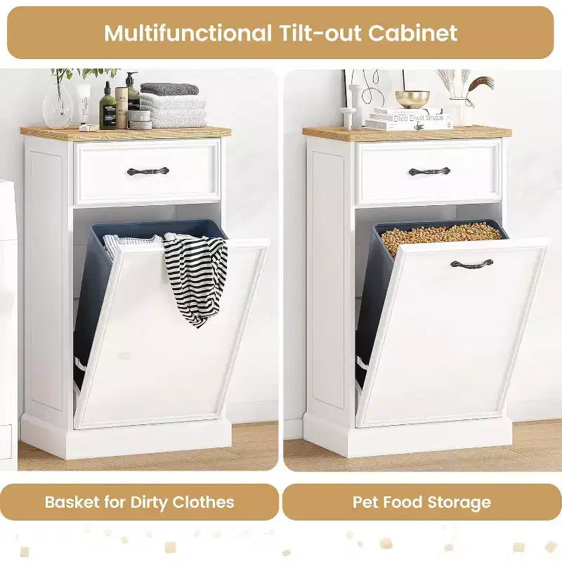 Meuble poubelle simple basculant de 38 litres – Poubelle autonome blanche pour cuisine, salle à manger, salon