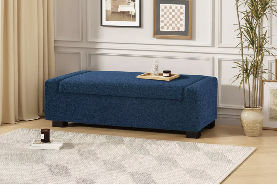 TUYOHW 50 Ottoman Bench in Textured Boucle, Rectangular Design with Hinged Lid for Seating Hidden Storage for Living Room