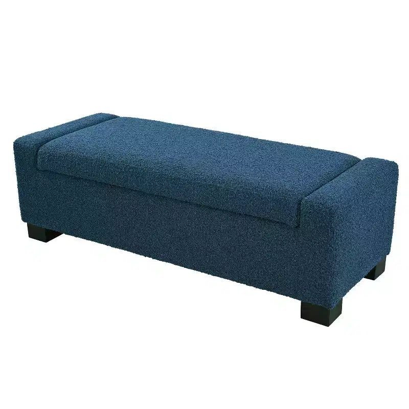 50 Pouf ottoman en bouclé texturé, design rectangulaire avec couvercle à charnière pour assise de rangement dissimulé pour le salon