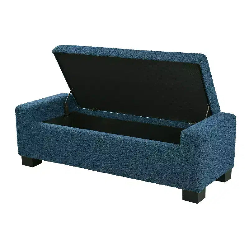 50 Pouf ottoman en bouclé texturé, design rectangulaire avec couvercle à charnière pour assise de rangement dissimulé pour le salon