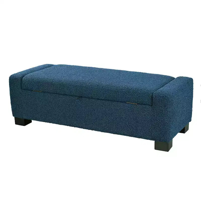 50 Pouf ottoman en bouclé texturé, design rectangulaire avec couvercle à charnière pour assise de rangement dissimulé pour le salon