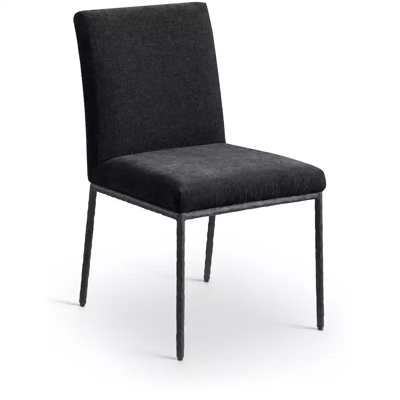Chaise de salle à manger latérale rembourrée en tissu chenille noir, lot de 2