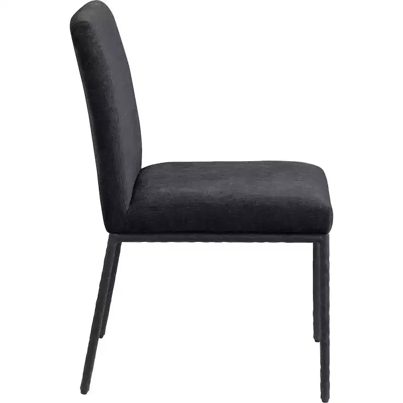 Chaise de salle à manger latérale rembourrée en tissu chenille noir, lot de 2