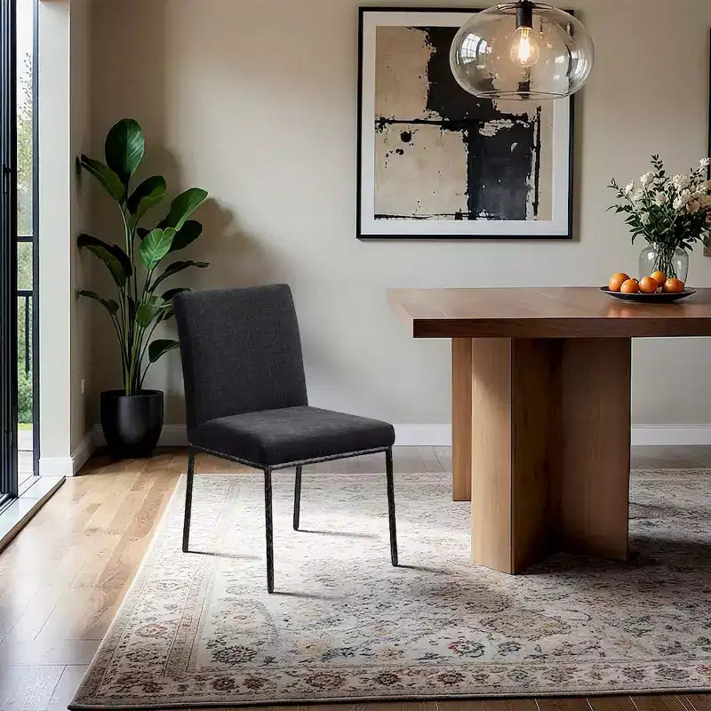 Chaise de salle à manger latérale rembourrée en tissu chenille noir, lot de 2