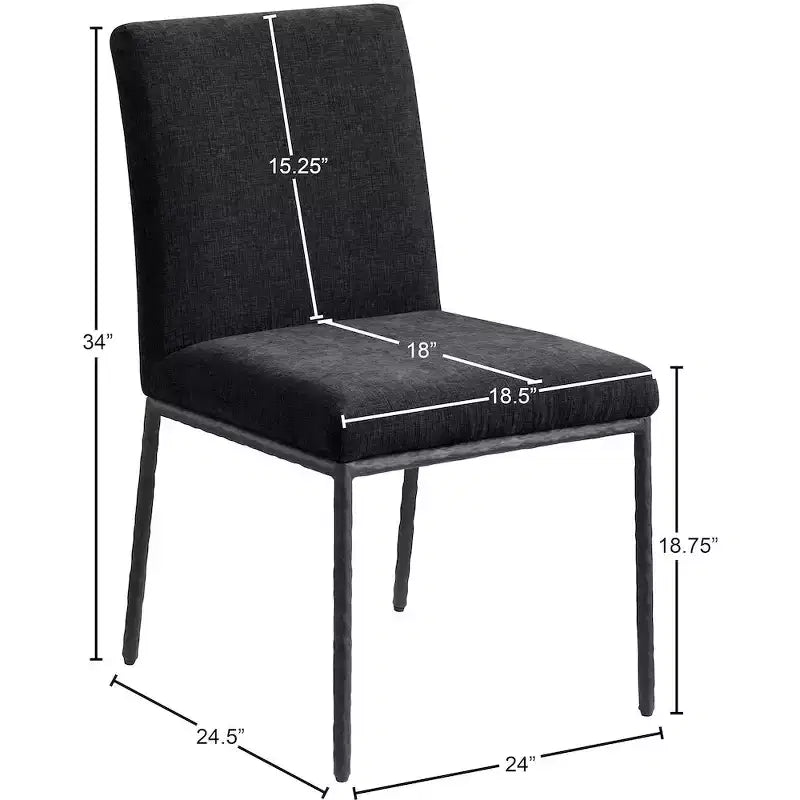 Chaise de salle à manger latérale rembourrée en tissu chenille noir, lot de 2