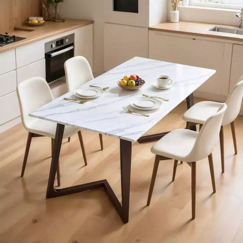 Table de salle à manger avec plateau en similicuir marbre massif