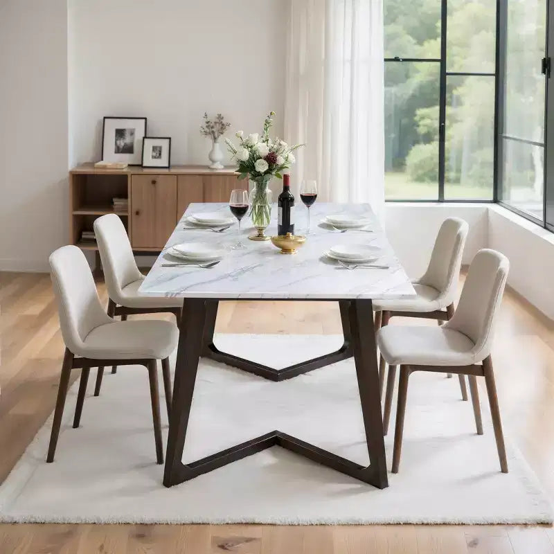 Table de salle à manger avec plateau en similicuir marbre massif