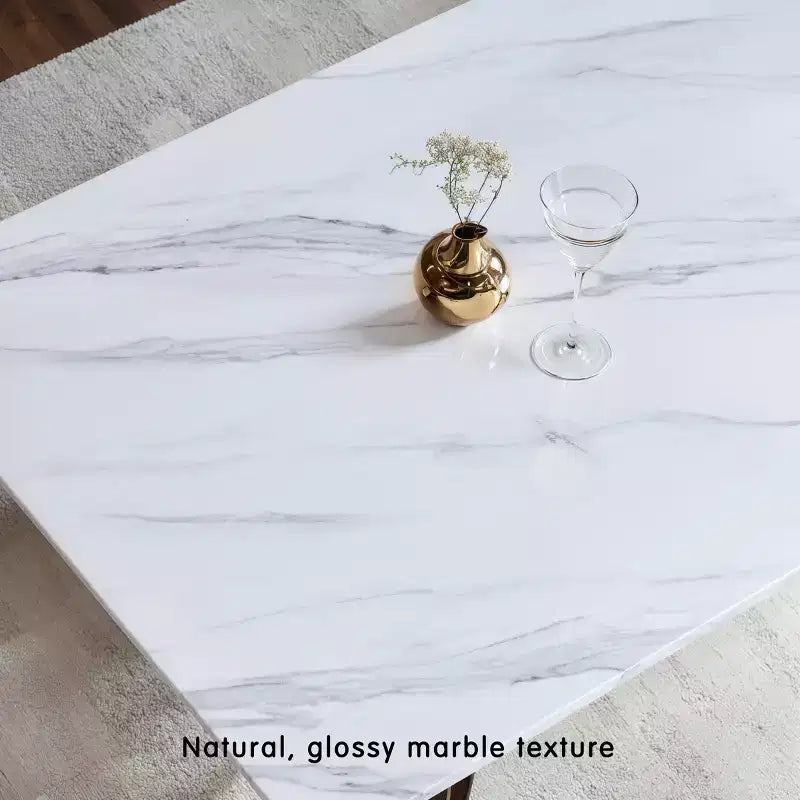 Table de salle à manger avec plateau en similicuir marbre massif