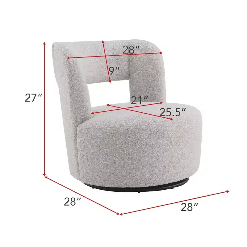 Fauteuil pivotant rond et rembourré en tissu bouclette, design incurvé, fauteuil d'appoint douillet pour salon, chambre à coucher