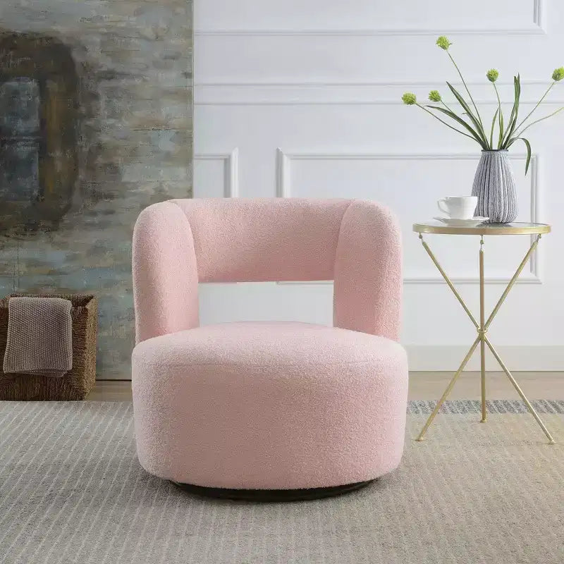Fauteuil pivotant rond et rembourré en tissu bouclette, design incurvé, fauteuil d'appoint douillet pour salon, chambre à coucher