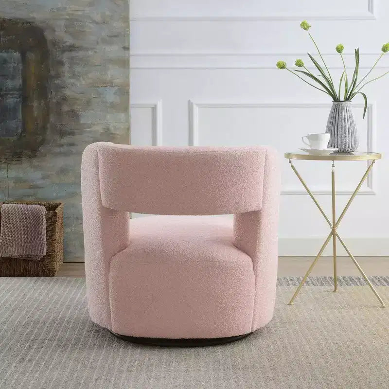 Fauteuil pivotant rond et rembourré en tissu bouclette, design incurvé, fauteuil d'appoint douillet pour salon, chambre à coucher