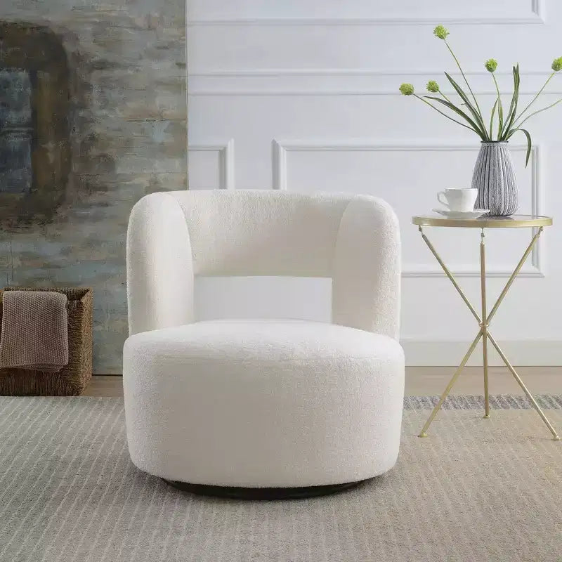 Fauteuil pivotant rond et rembourré en tissu bouclette, design incurvé, fauteuil d'appoint douillet pour salon, chambre à coucher