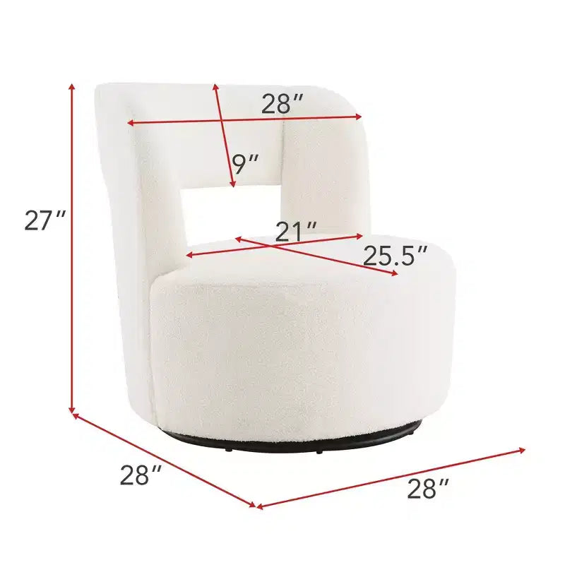 Fauteuil pivotant rond et rembourré en tissu bouclette, design incurvé, fauteuil d'appoint douillet pour salon, chambre à coucher