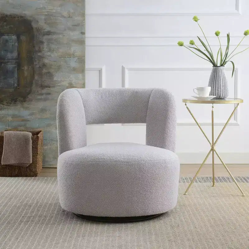 Fauteuil pivotant rond et rembourré en tissu bouclette, design incurvé, fauteuil d'appoint douillet pour salon, chambre à coucher