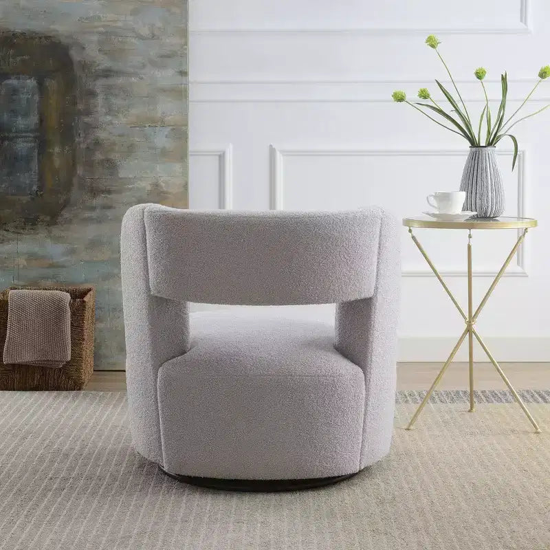 Fauteuil pivotant rond et rembourré en tissu bouclette, design incurvé, fauteuil d'appoint douillet pour salon, chambre à coucher